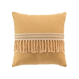 Coussin dehoussable franges 45 x 45 cm polycoton + jute Janara Ocre