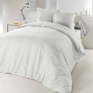 Housse de couette 2 personnes 260 x 240 cm uni 57 fils lina Blanche