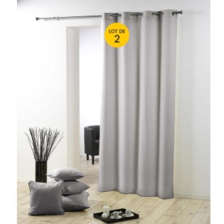 Lot de 2 Rideaux unis oeillets metal 140 x 260 cm polyester uni Essentiel Gris
