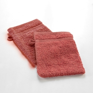 2 gants de toilette 15 x 21 cm eponge unie tendresse Terracotta