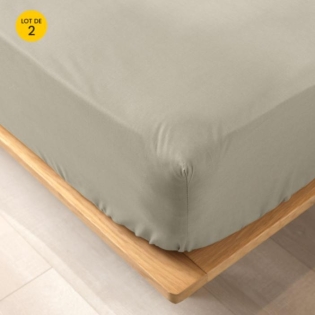 Lot de 2 draps housse King size 180 x 200 cm en coton bio Biolina Taupe