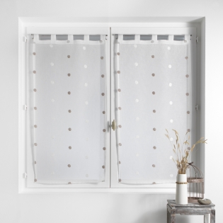 Paire droite passants 2 x 60 x 160 cm voile sablé brodé Lorna Blanc