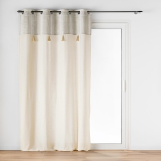 Rideau a oeillets 140 x 240 cm poly-coton + haut tissé + pompon Island