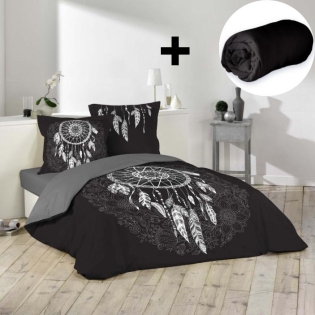 Pack parure de couette 260x240 cm Ista + drap housse 160x200 Noir
