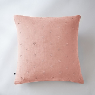 Taie d'oreiller brodée en gaze de coton 60 x 60 cm Gaïa Boho Rose pêche