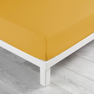 Drap housse 2 personnes 140 x 190 x 30 cm coton bio Biolina Jaune ocre