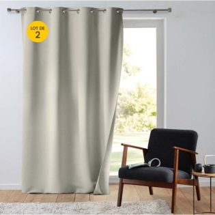 Lot de 2 Rideaux tamisant 135 x 260 cm isolant thermique Micropolar Naturel
