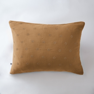 Taie d'oreiller brodée en gaze de coton 50 x 70 cm Gaïa Boho Camel