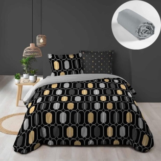 Pack housse de couette 220x240 cm Calidor + drap housse 140x190x30 Gris galet