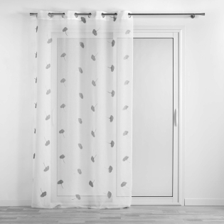 Voilage a oeillets 140 x 240 cm voile sablé brodé Ariella Blanc/gris