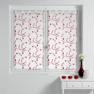 Paire droite passants 2 x 60 x 90 cm voile sable brode petite fleur Blanc/Rouge
