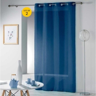 Lot de 2 voilages uni 140 x 240 cm étamine Telma Bleu marine