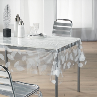 Nappe cristal rectangle 140 x 240 cm pvc imprime 14/100e feuille Blanc