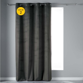Lot de 2 Rideaux tamisant 140 x 240 cm velours doux Velvetine Anthracite