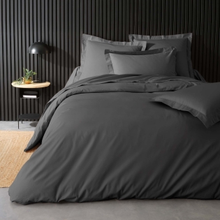 Housse de Couette Gris foncé en Percale de Coton - Douceur et Élégance 260 x 240 cm