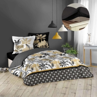 Pack housse de couette 220x240 cm Karaba + drap housse 140x190 Noir