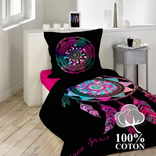Housse de couette enfant 140x200 cm 100% coton + 1 taie d’oreiller Porte bonheur