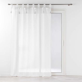 Voilage à passants + pompons 140 x 240 cm polyester effet lin Dalila Blanc