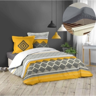 Pack housse de couette 220x240 cm Azagao + drap housse 140x190 Gris