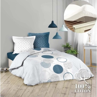 Pack housse de couette 220x240 cm Voie lactée + drap housse 140x190 Blanc