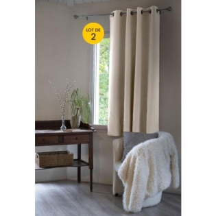 Lot de 2 Rideaux luxe occultant + isolant phonique polaire L140 x H180 cm Inuit Ecru naturel