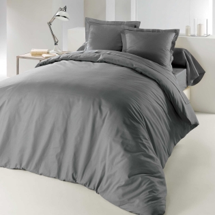 Housse de couette 2 personnes 260 x 240 cm uni 57 fils lina Gris souris
