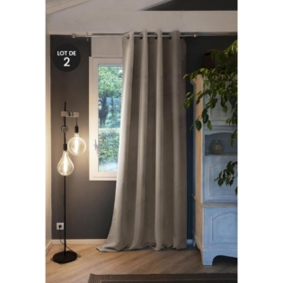 Lot de 2 Rideaux luxe occultant + isolant phonique polaire L180 x H260 cm Laponie Beige