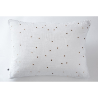 Taie d'oreiller gaze de coton brodée fil or 50 x 70 cm Gaia Chic Blanc