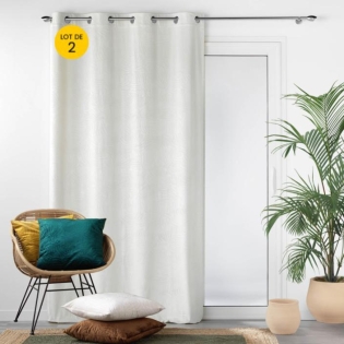 Lot de 2 Rideaux occutant 140 x 240 cm en velours relief Analia Naturel