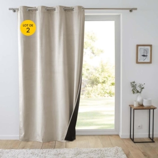 Lot de 2 Rideaux isolant thermique a oeillets 140 x 260 cm velours relief Polarchic Sable