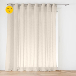 Lot de 2 Voilage à œillets grande largeur 300 x 240 cm voile tissé Carlin Beige