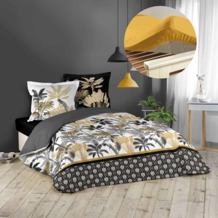 Pack housse de couette 220x240 cm Karaba + drap housse 140x190 Jaune