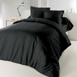 Housse de couette 2 personnes 260 x 240 cm uni 57 fils lina Charbon