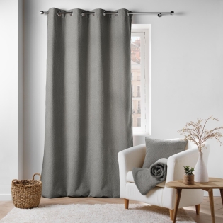 Rideau tamisant à œillets bouclette unie Wooly Gris 140 x 240 cm