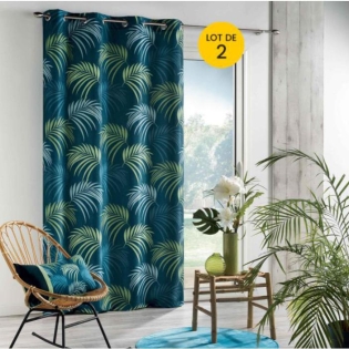 Lot de 2 rideaux 140x260 cm à oeillets Vegetal bleu