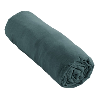 Drap Housse Double Gaze de Coton Bleu canard – 90 x 190 cm – Bonnet 30 cm