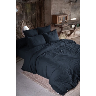 Housse de couette double gaze de coton luxe  240 x 220 cm Gaia Bleu foncé