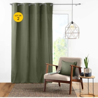 Lot de 2 rideaux a oeillets 140 x 240 cm 100% coton uni Panama Kaki