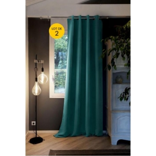 Lot de 2 Rideaux luxe occultant + isolant phonique polaire L140 x H260 cm Inuit Bleu canard