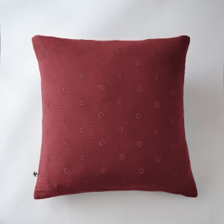 Taie d'oreiller brodée en gaze de coton 60 x 60 cm Gaïa Boho Bordeaux