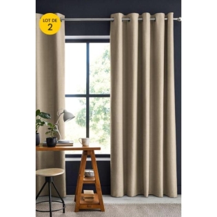 Lot de 2 rideaux occultant 140 x 280 cm grande hauteur Obscure Beige