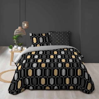 Housse de couette imprimée 220 x 240 cm + 2 taies 100% coton 57 fils Calidor
