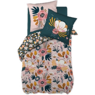 Housse de couette + 2 taies coton imprimé 240 x 220 cm champetre