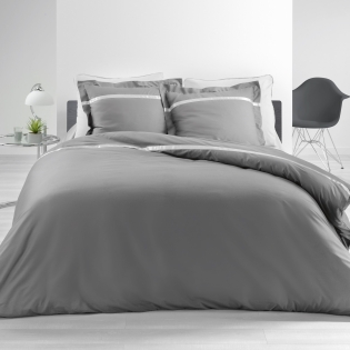 Parure de couette 240x220 cm en percale 78 fils/cm² Satinea Gris/blanc
