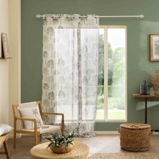 Voilage à Œillets 140 x 240 cm - Voile Sablé Imprimé Palmea Vert