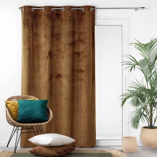 Rideau occultant à oeillets 140 x 240 cm en velours relief Analia Camel