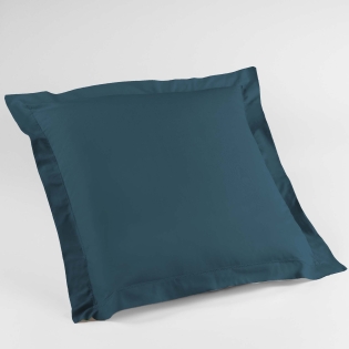 Taie d'oreiller volant plat 63 x 63 cm uni 57 fils lina  +point bourdon Bleu nuit