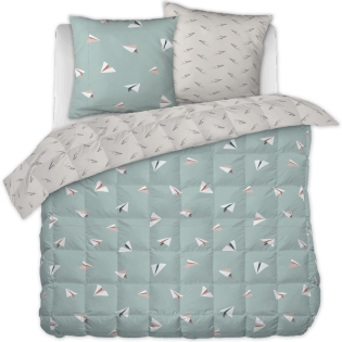 parure de lit (housse de couette + 2 taies d'oreiller) 240 x 220 cm coton imprimé petits papiers