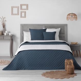 Pack Couvre lit 220x240 cm + 2 housses coussin 60x60 Mellow chic Bleu/blanc