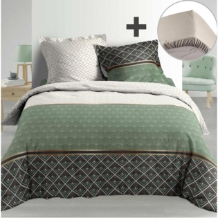 Pack parure de couette 220x240 cm 100% percale Belor + drap housse 140x190 cm Lin